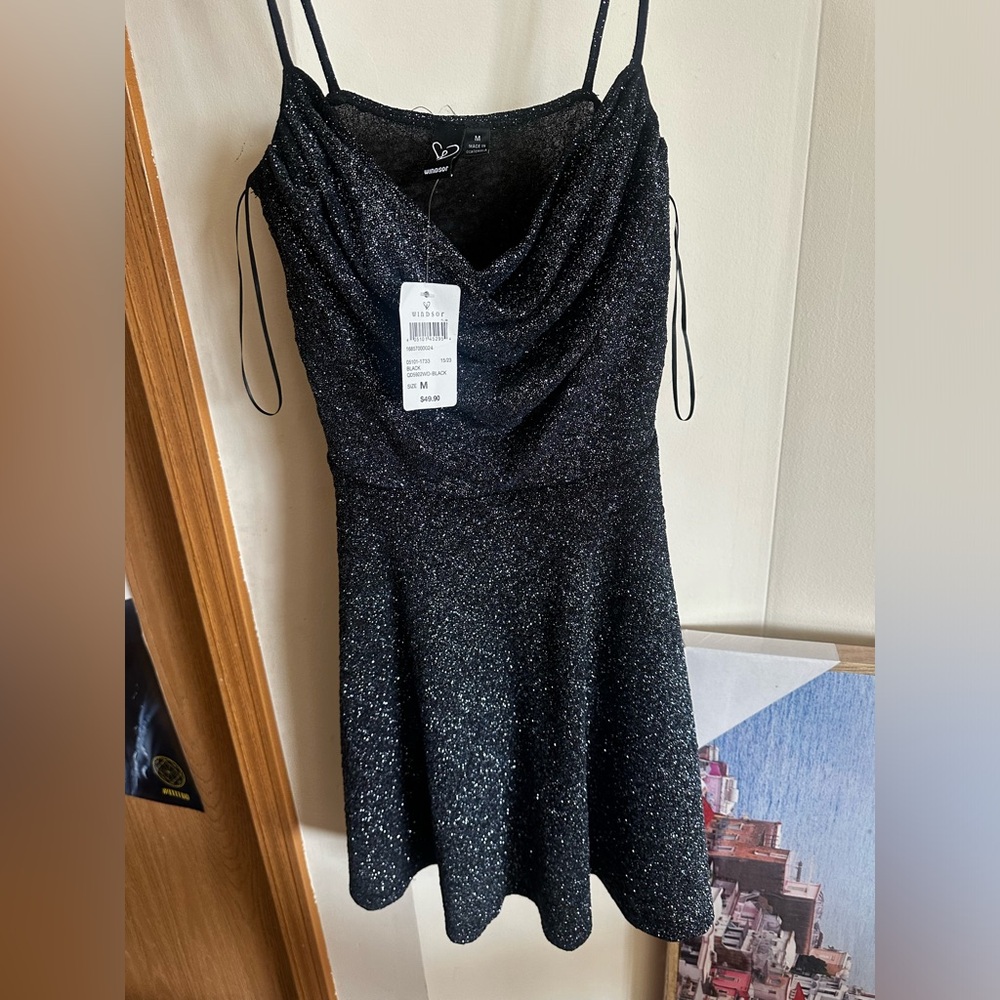 Black with sliver glitter homecoming dress
